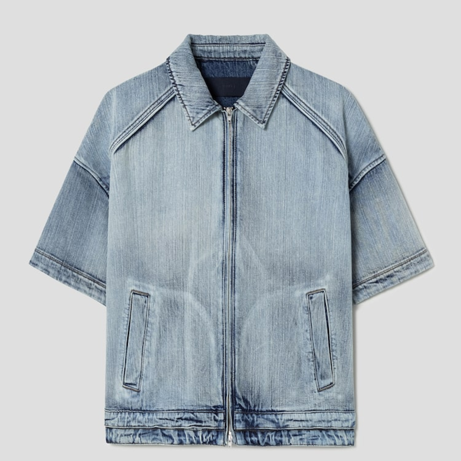 JUUN.J (Унисекс) Рубашка Denim Zip-Up Short-Sleeve Shirt – Blue