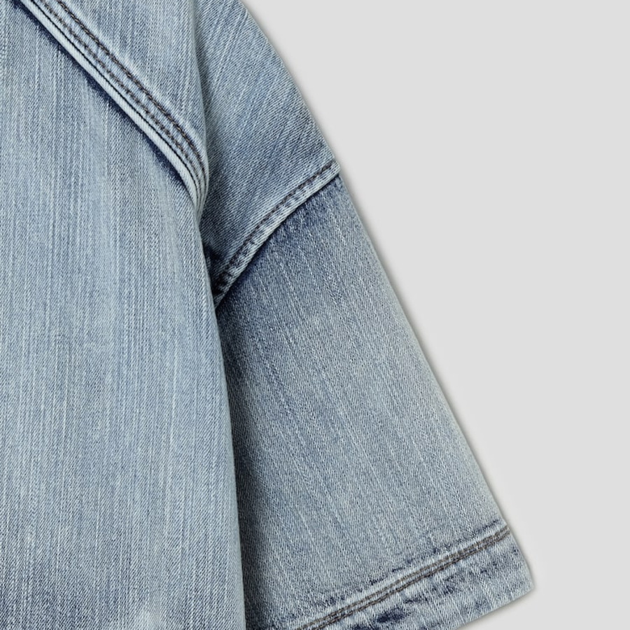 JUUN.J (Унисекс) Рубашка Denim Zip-Up Short-Sleeve Shirt – Blue