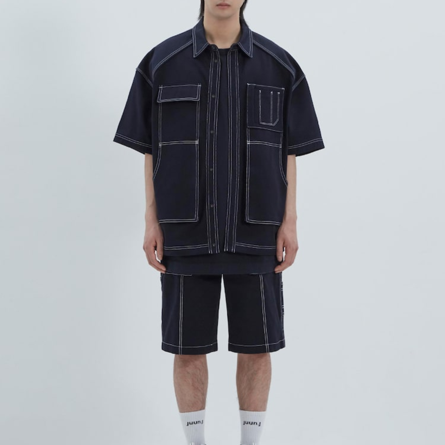 JUUN.J (Унисекс) Рубашка Cotton Work Pocket Short Sleeve Shirt – Navy