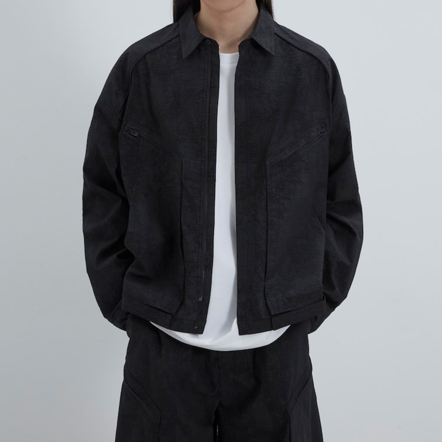 JUUN.J (Унисекс) Рубашка-куртка Painting Stripe Diagonal Zip-Up Shirt Jumper – Black