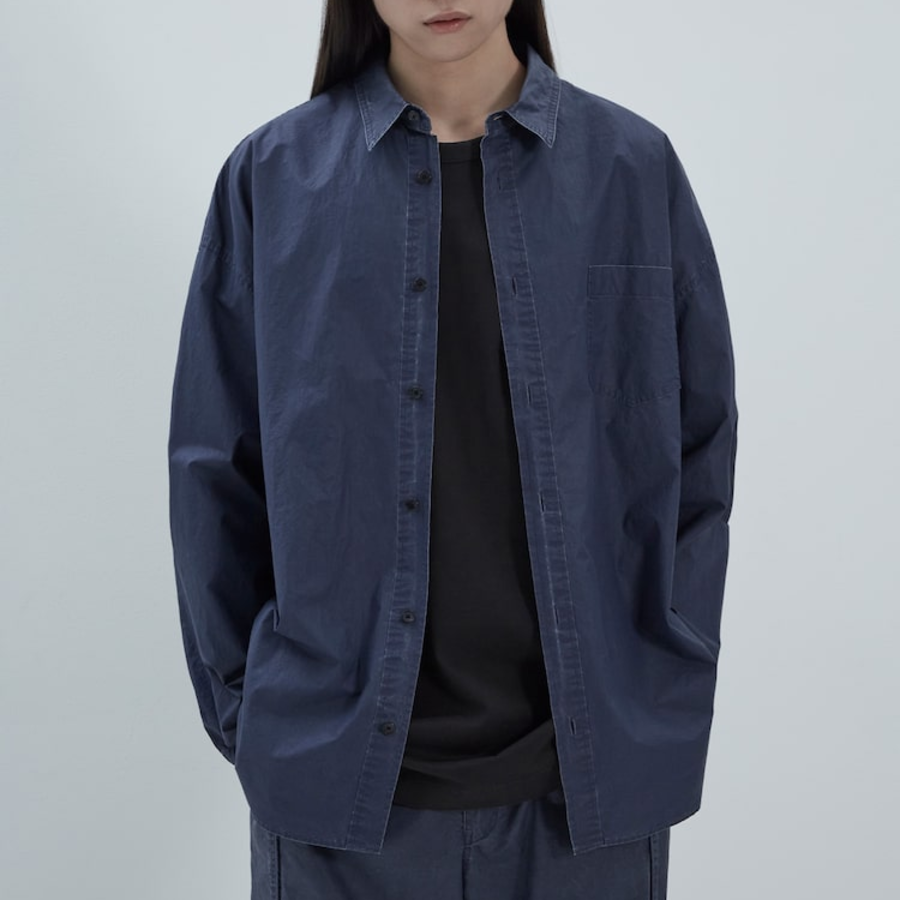 JUUN.J (Унисекс) Рубашка Navy Coated Loose-Fit Shirt – Navy