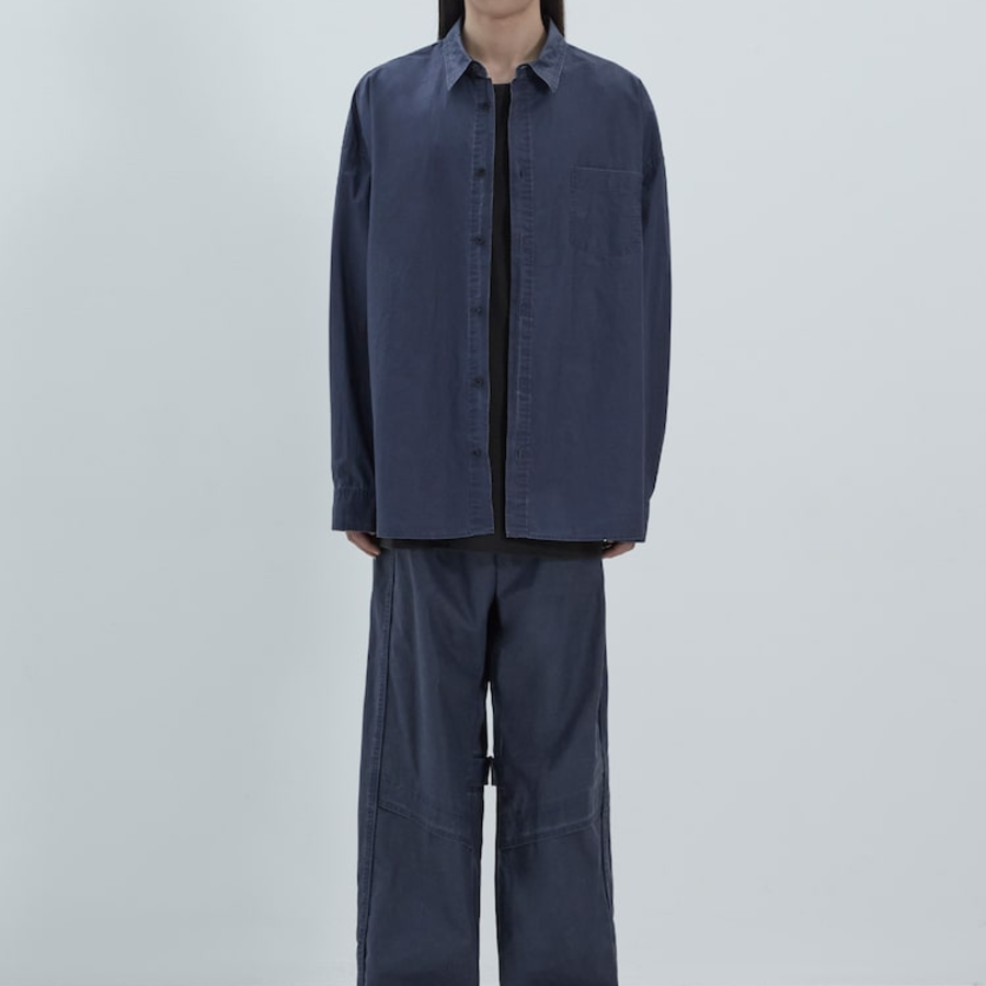 JUUN.J (Унисекс) Рубашка Navy Coated Loose-Fit Shirt – Navy