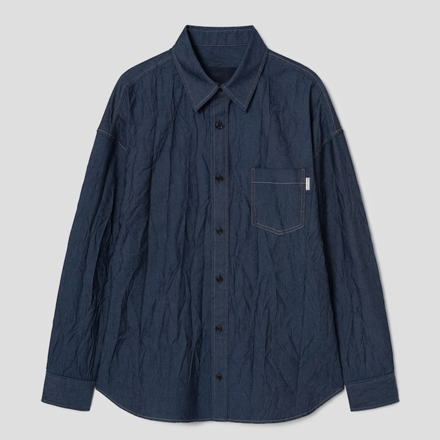 JUUN.J (Унисекс) Рубашка Wrinkled Denim Loose-Fit Shirt – Navy