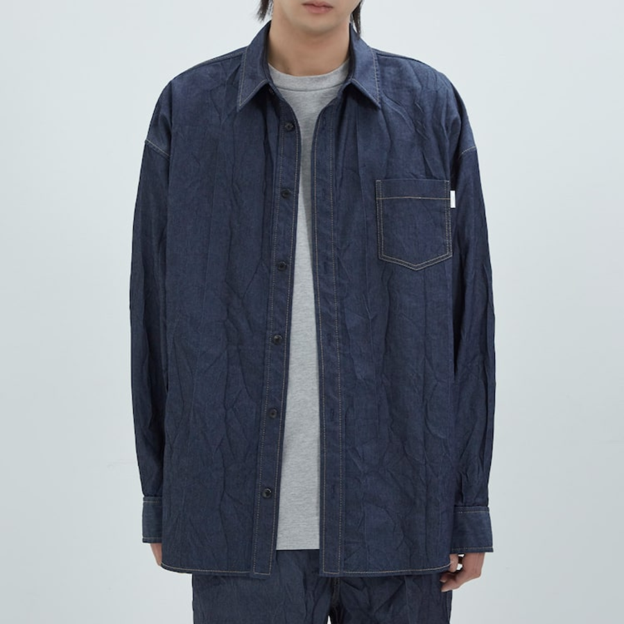 JUUN.J (Унисекс) Рубашка Wrinkled Denim Loose-Fit Shirt – Navy