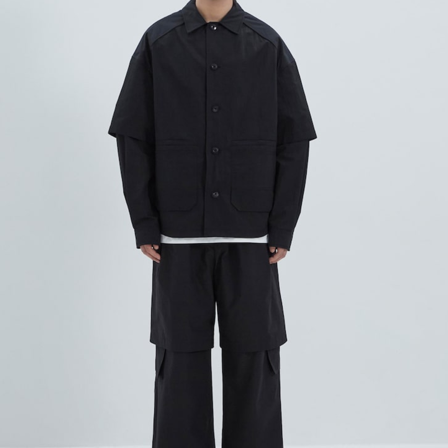 JUUN.J (Унисекс) Рубашка Work Pocket Dual Layer Sleeve Shirt – Black
