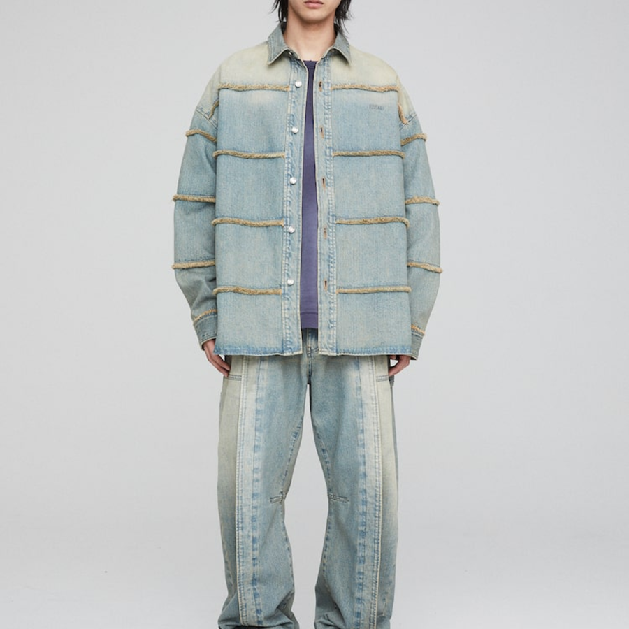 JUUN.J (Унисекс) Рубашка Denim Horizontal Fringe Loose Fit Shirt – Blue