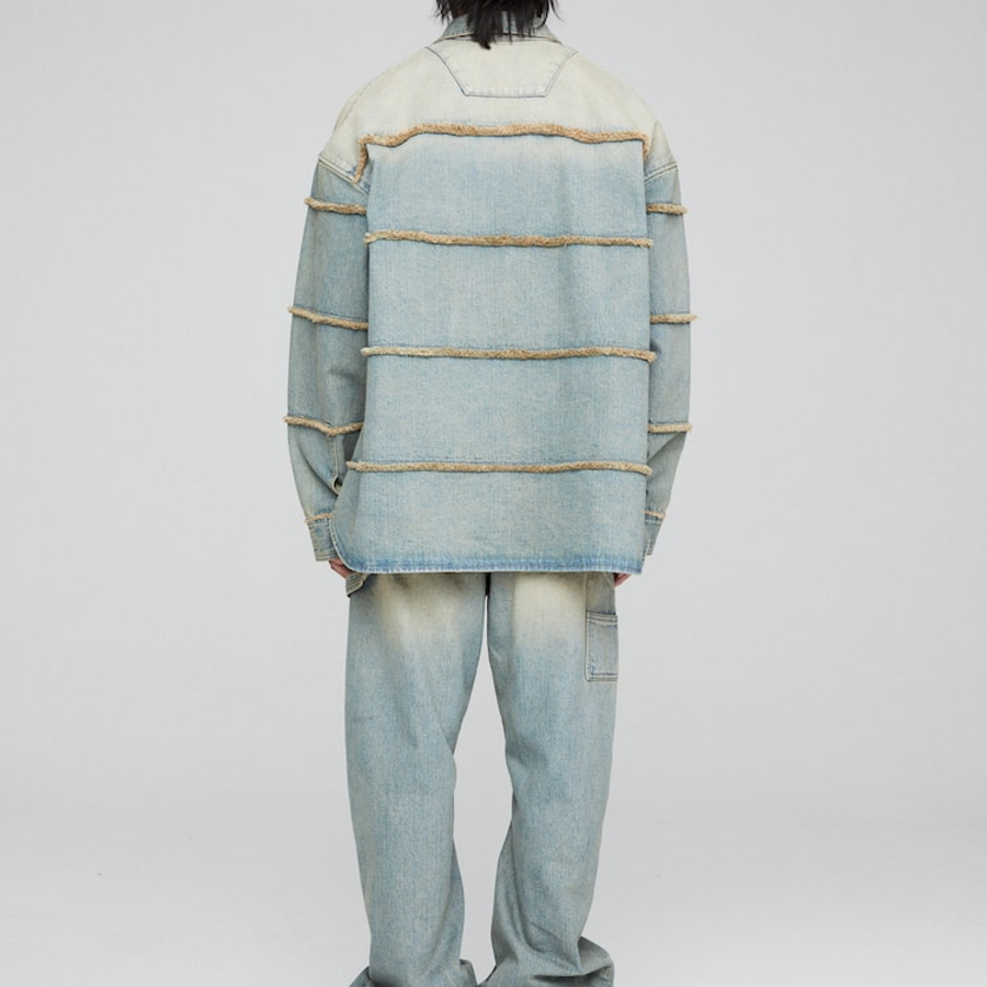 JUUN.J (Унисекс) Рубашка Denim Horizontal Fringe Loose Fit Shirt – Blue