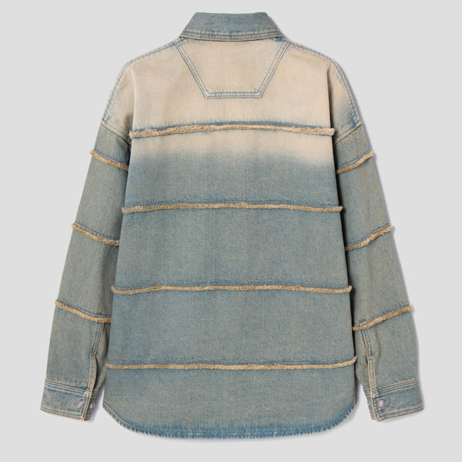 JUUN.J (Унисекс) Рубашка Denim Horizontal Fringe Loose Fit Shirt – Blue