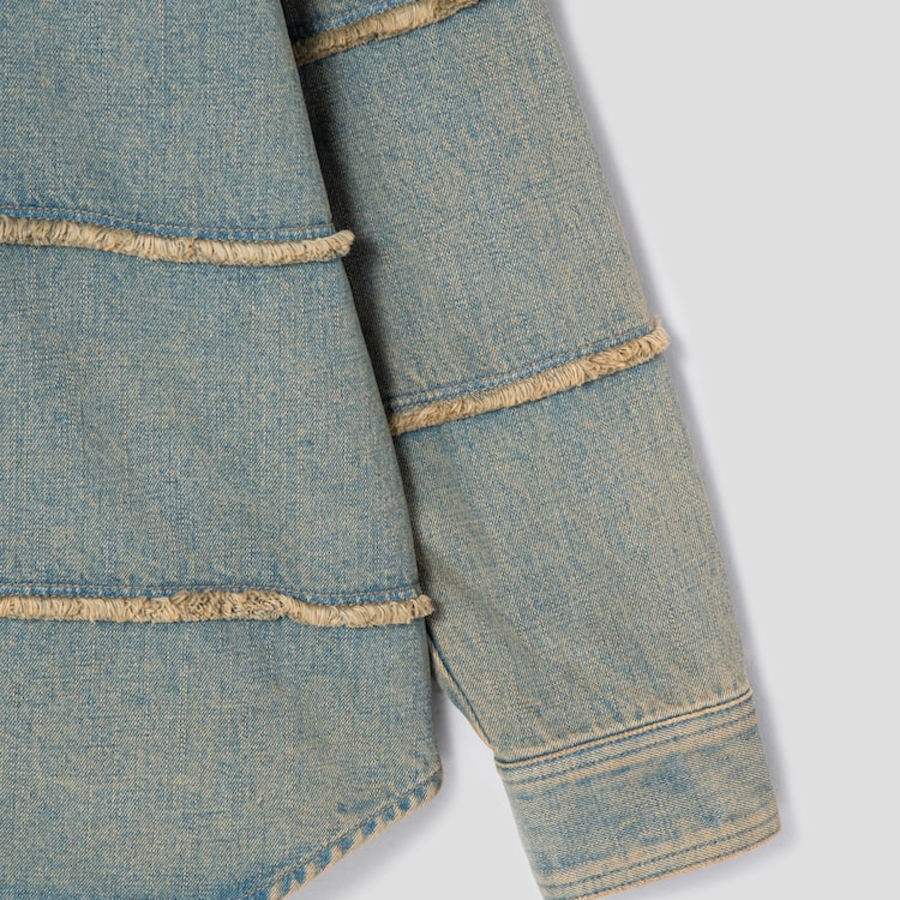 JUUN.J (Унисекс) Рубашка Denim Horizontal Fringe Loose Fit Shirt – Blue