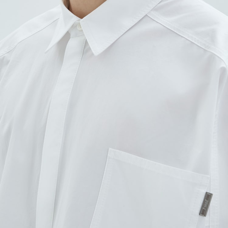 JUUN.J (Унисекс) Рубашка Crispy Cotton Rib Band Oversized Shirt – White