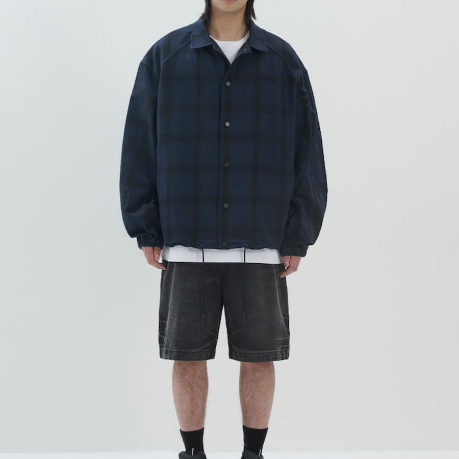 JUUN.J (Унисекс) Куртка Structured Check Semi-Overfit Coach Blouson – Navy