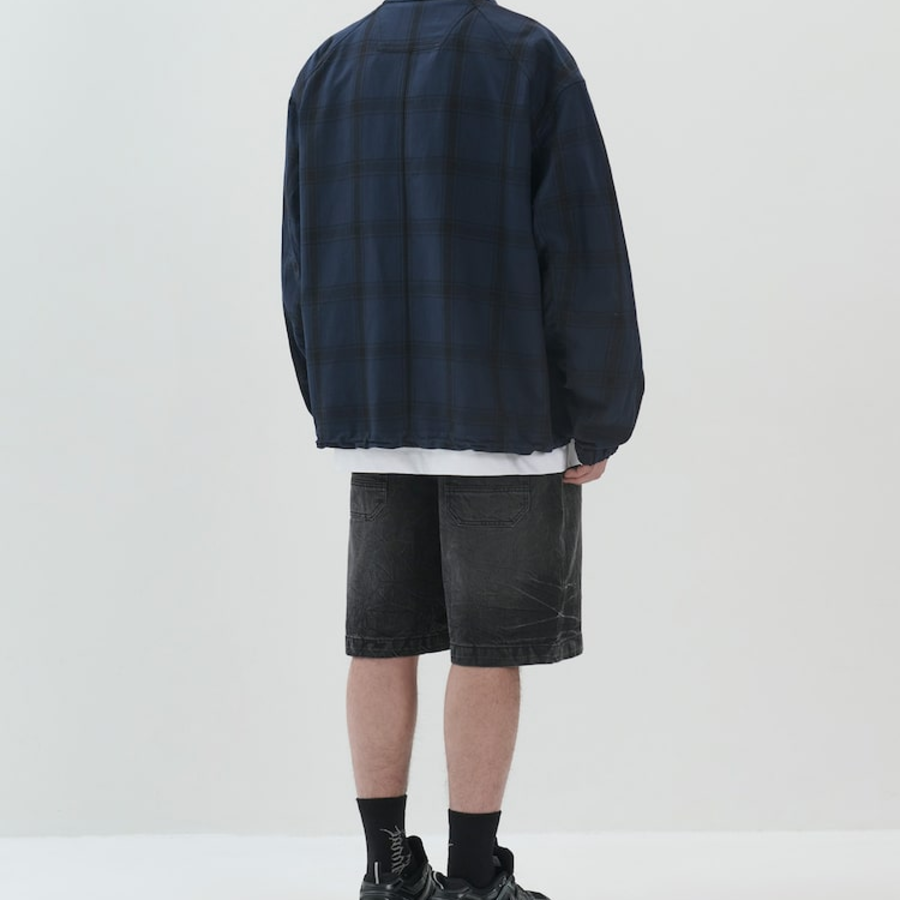 JUUN.J (Унисекс) Куртка Structured Check Semi-Overfit Coach Blouson – Navy