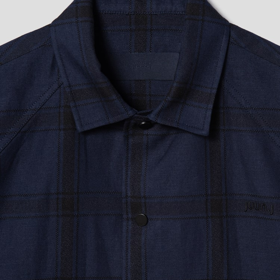 JUUN.J (Унисекс) Куртка Structured Check Semi-Overfit Coach Blouson – Navy