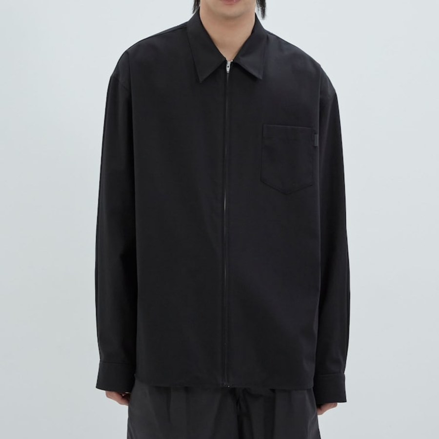 JUUN.J (Унисекс) [CORE] Flow Cotton Zip-Up Semi-Overfit Shirt – Black