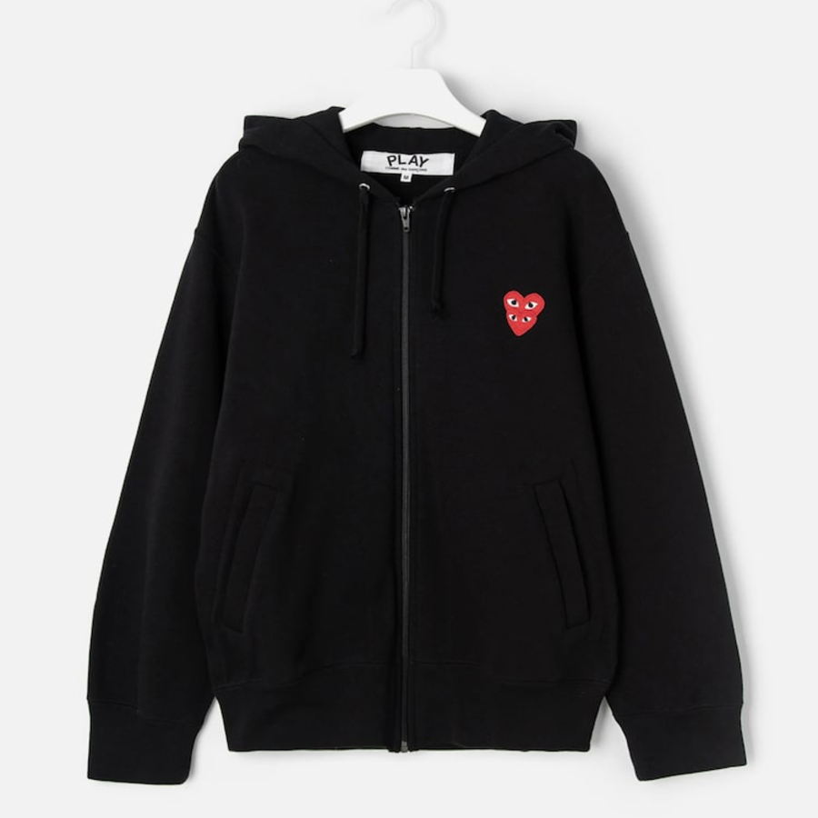 PLAY COMME des GARÇONS (Унисекс) Double Red Heart Wappen Hoodie – Black