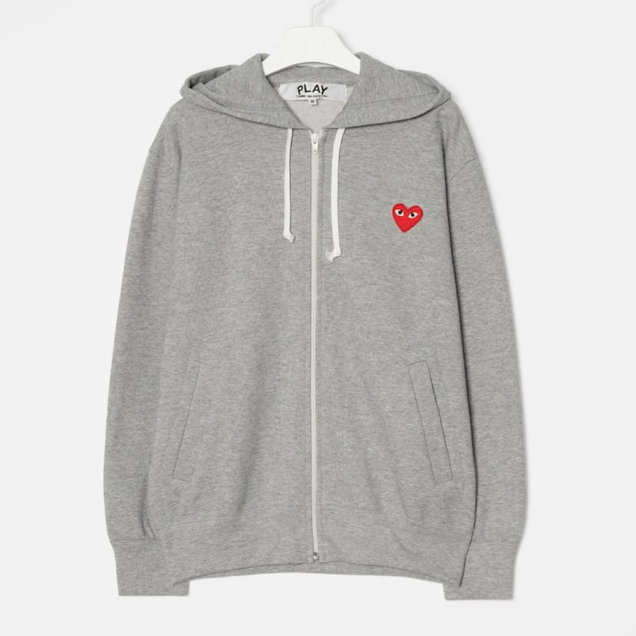 PLAY COMME des GARÇONS (Унисекс) Red Heart Wappen Zip-Up Hoodie – Grey