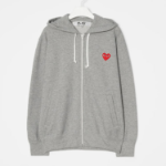 PLAY COMME des GARÇONS (Унисекс) Red Heart Wappen Zip-Up Hoodie – Grey
