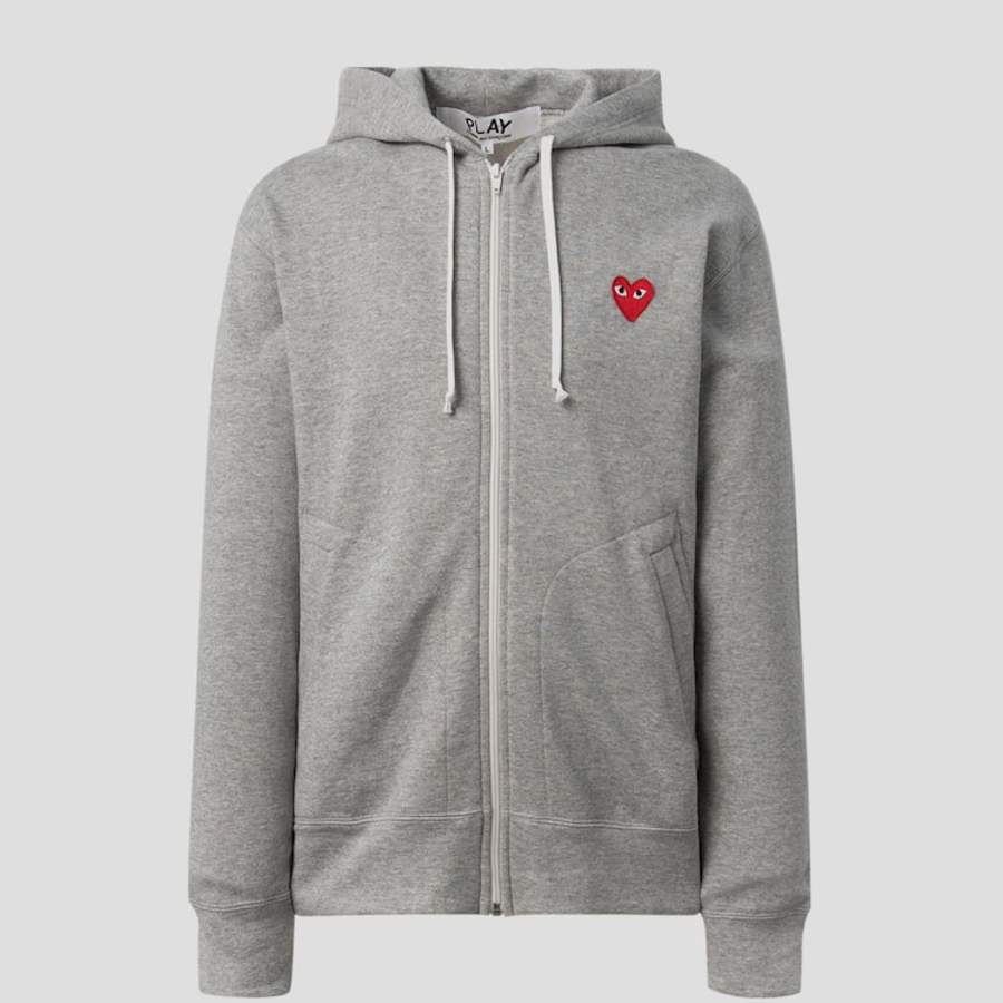 PLAY COMME des GARÇONS (Унисекс) Multi Heart Print Cotton Zip-Up Hoodie – Grey