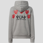 PLAY COMME des GARÇONS (Унисекс) Multi Heart Print Cotton Zip-Up Hoodie – Grey