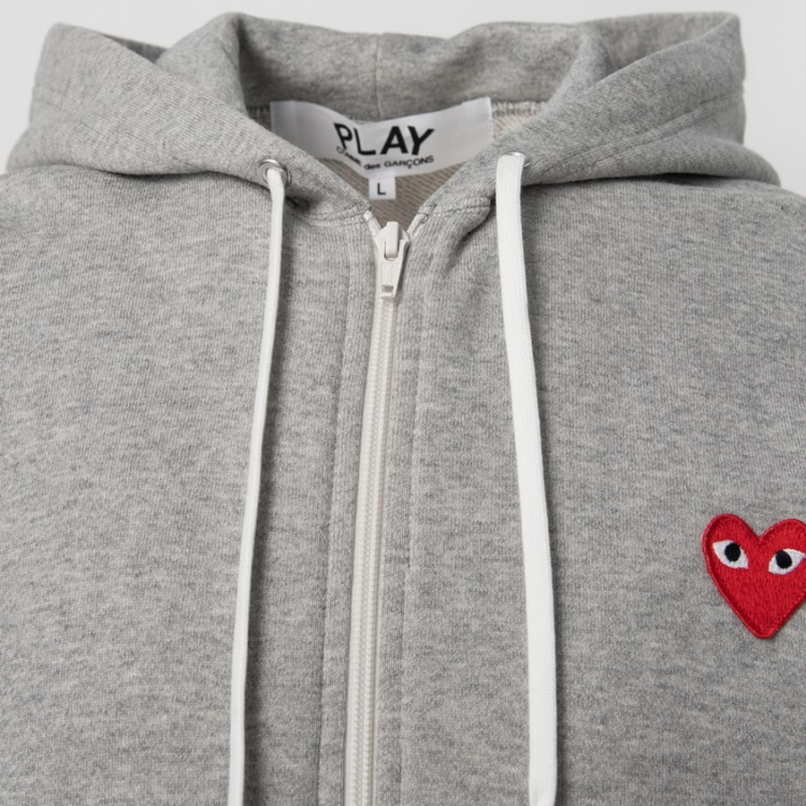 PLAY COMME des GARÇONS (Унисекс) Multi Heart Print Cotton Zip-Up Hoodie – Grey