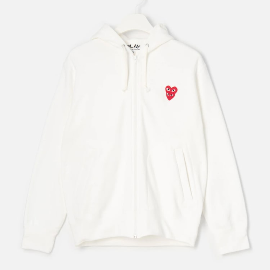PLAY COMME des GARÇONS (Унисекс) Double Red Heart Wappen Cotton Hoodie – White
