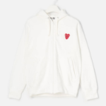 PLAY COMME des GARÇONS (Унисекс) Double Red Heart Wappen Cotton Hoodie – White