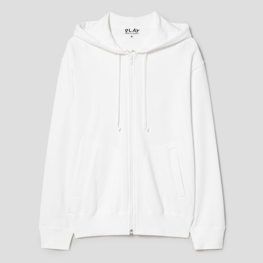 PLAY COMME des GARÇONS (Унисекс) Red Heart Wappen Zip-up Hoodie – White