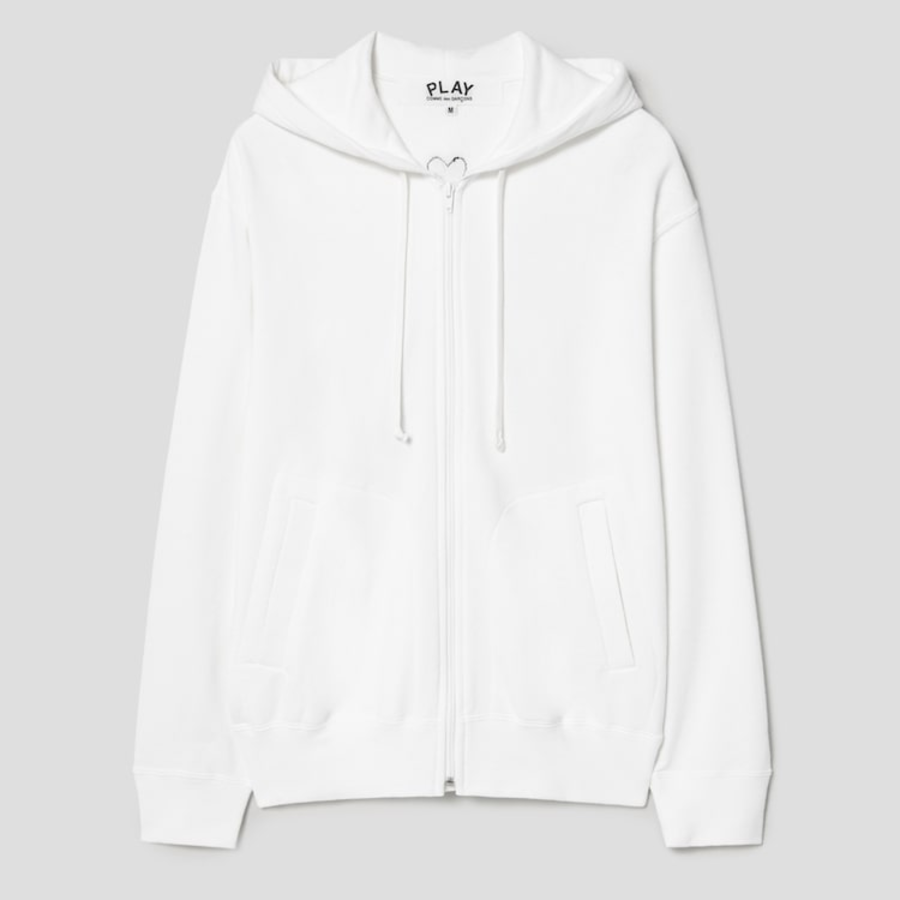 PLAY COMME des GARÇONS (Унисекс) Black Heart Wappen Zip-up Hoodie – White