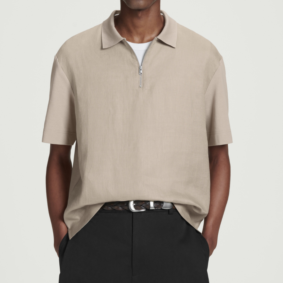 COS – Contrast Panel Linen Half-Zip Polo Shirt