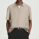 COS – Contrast Panel Linen Half-Zip Polo Shirt