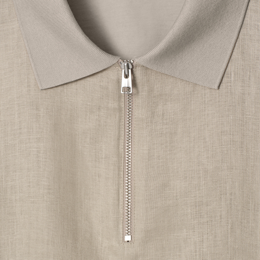 COS – Contrast Panel Linen Half-Zip Polo Shirt