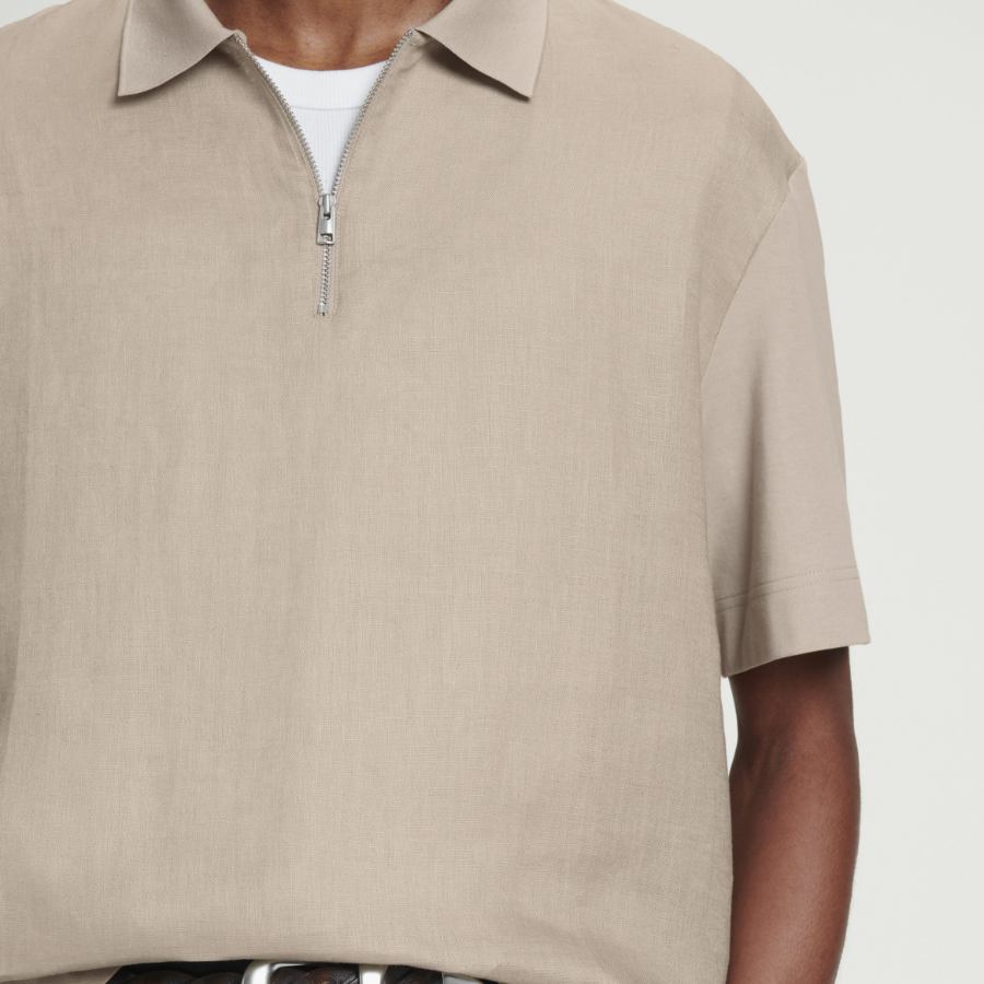 COS – Contrast Panel Linen Half-Zip Polo Shirt