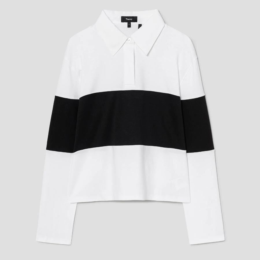 Theory Women Clinton Knit Crop Rugby Tee - White