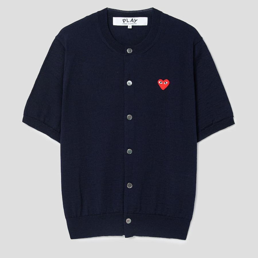 PLAY COMME DES GARÇONS (Unisex) Red Heart Wappen Short Sleeve Cardigan – Navy
