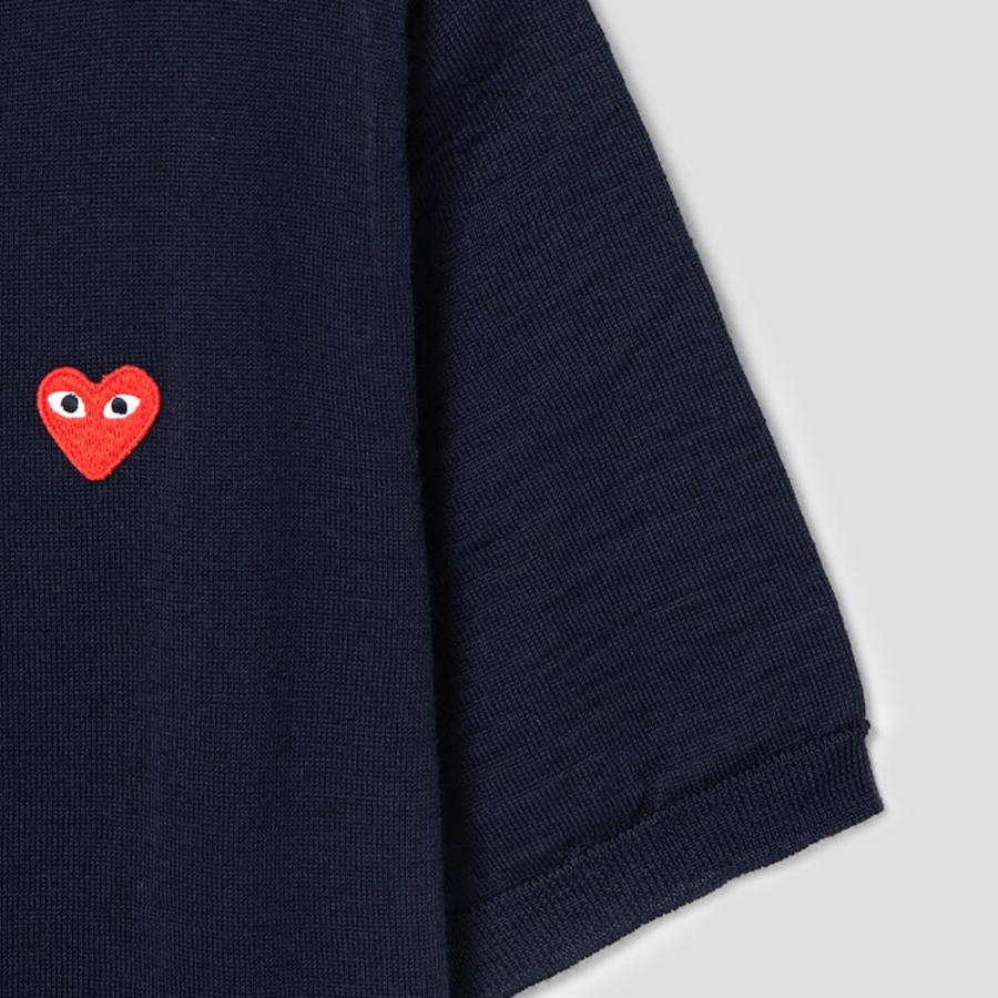 PLAY COMME DES GARÇONS (Unisex) Red Heart Wappen Short Sleeve Cardigan – Navy