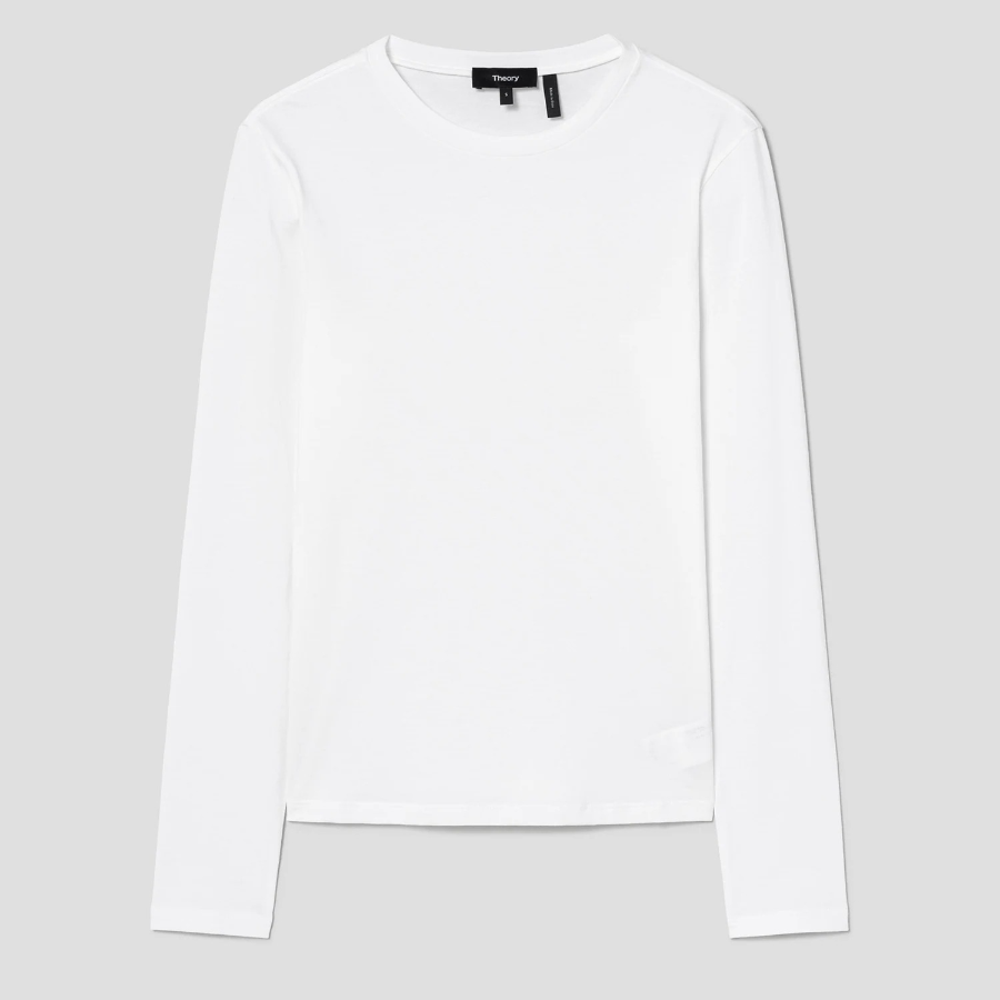Theory Women Apex Cotton Long Sleeve Tiny Tee - White