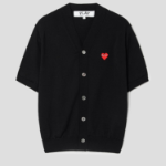 PLAY COMME DES GARÇONS (Unisex) Red Wappen Short Sleeve V-neck Cardigan – Black