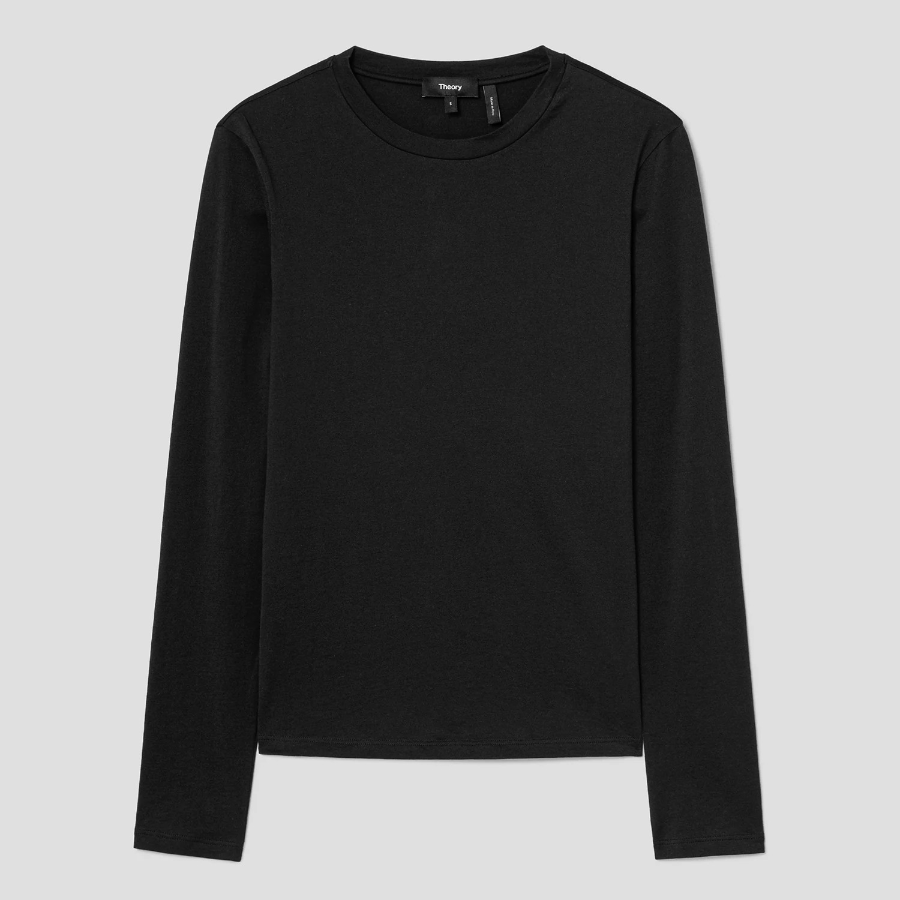 Theory Women Apex Cotton Long Sleeve Tiny Tee - Black