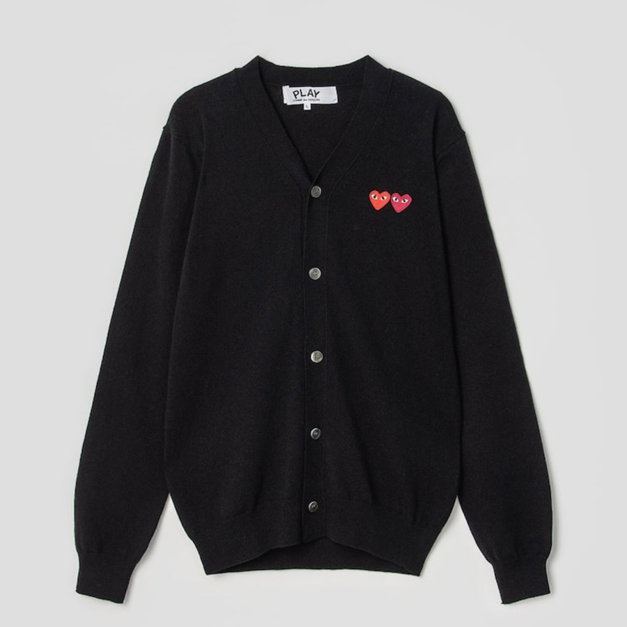 PLAY COMME DES GARÇONS (Unisex) Double Heart Wappen Cardigan – Black