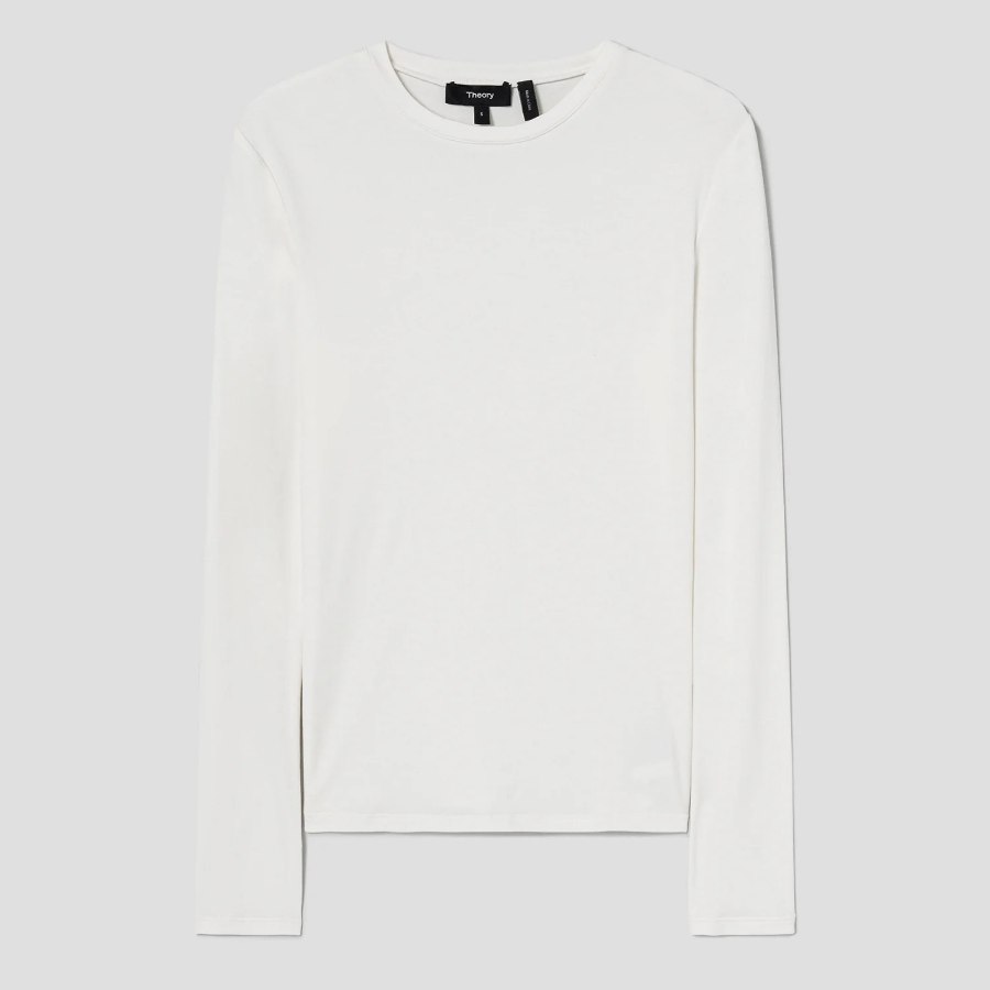 Theory Women Ribbed Viscose Long Sleeve Tiny Tee - Ivory