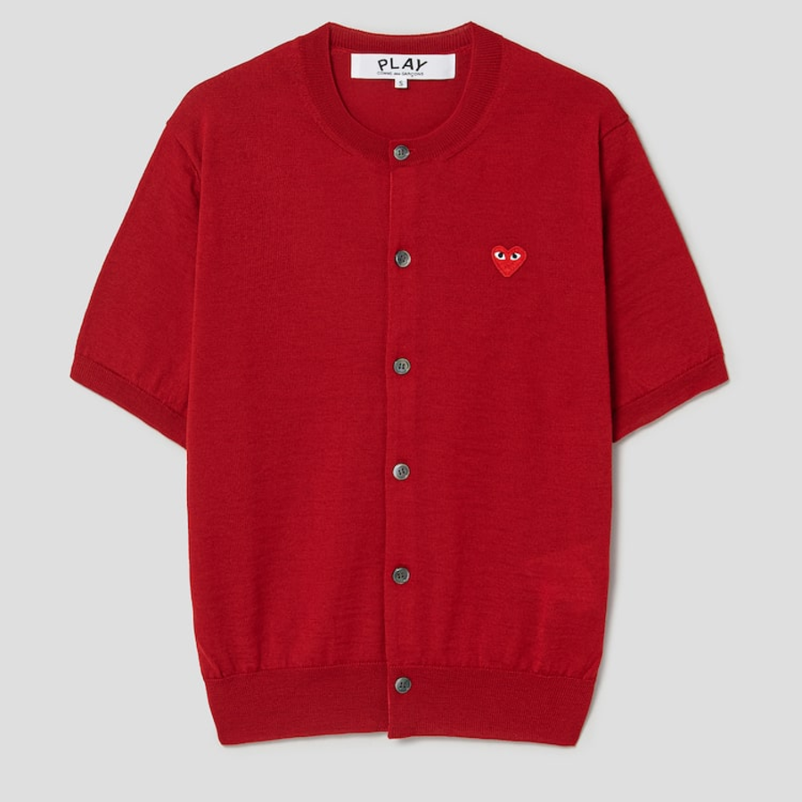 PLAY COMME DES GARÇONS (Unisex) Red Heart Wappen Short Sleeve Cardigan – Red