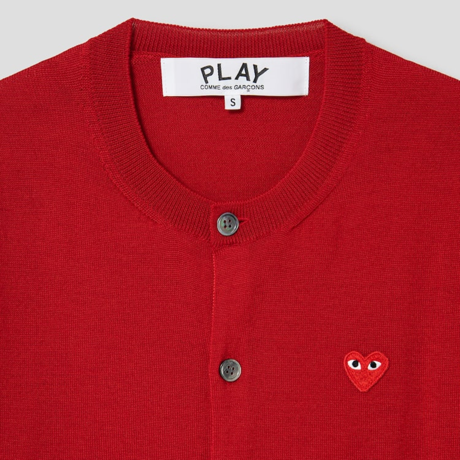 PLAY COMME DES GARÇONS (Unisex) Red Heart Wappen Short Sleeve Cardigan – Red