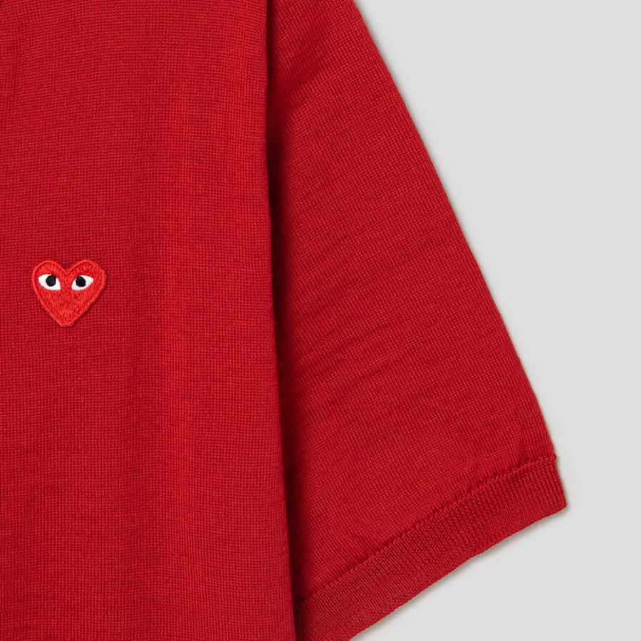 PLAY COMME DES GARÇONS (Unisex) Red Heart Wappen Short Sleeve Cardigan – Red