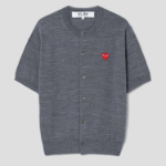 PLAY COMME DES GARÇONS (Unisex) Red Heart Wappen Short Sleeve Cardigan – Grey