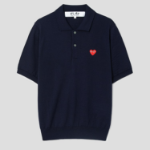 PLAY COMME DES GARÇONS (Unisex) Red Heart Wappen Short Sleeve Polo Knit – Navy