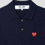 PLAY COMME DES GARÇONS (Unisex) Red Heart Wappen Short Sleeve Polo Knit – Navy