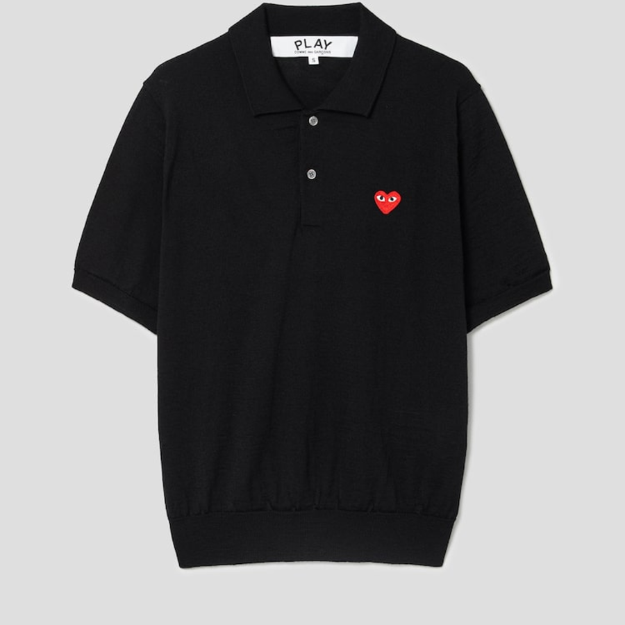 PLAY COMME DES GARÇONS (Unisex) Red Heart Wappen Short Sleeve Polo Knit – Black