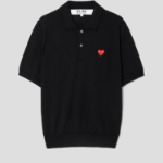 PLAY COMME DES GARÇONS (Unisex) Red Heart Wappen Short Sleeve Polo Knit – Black