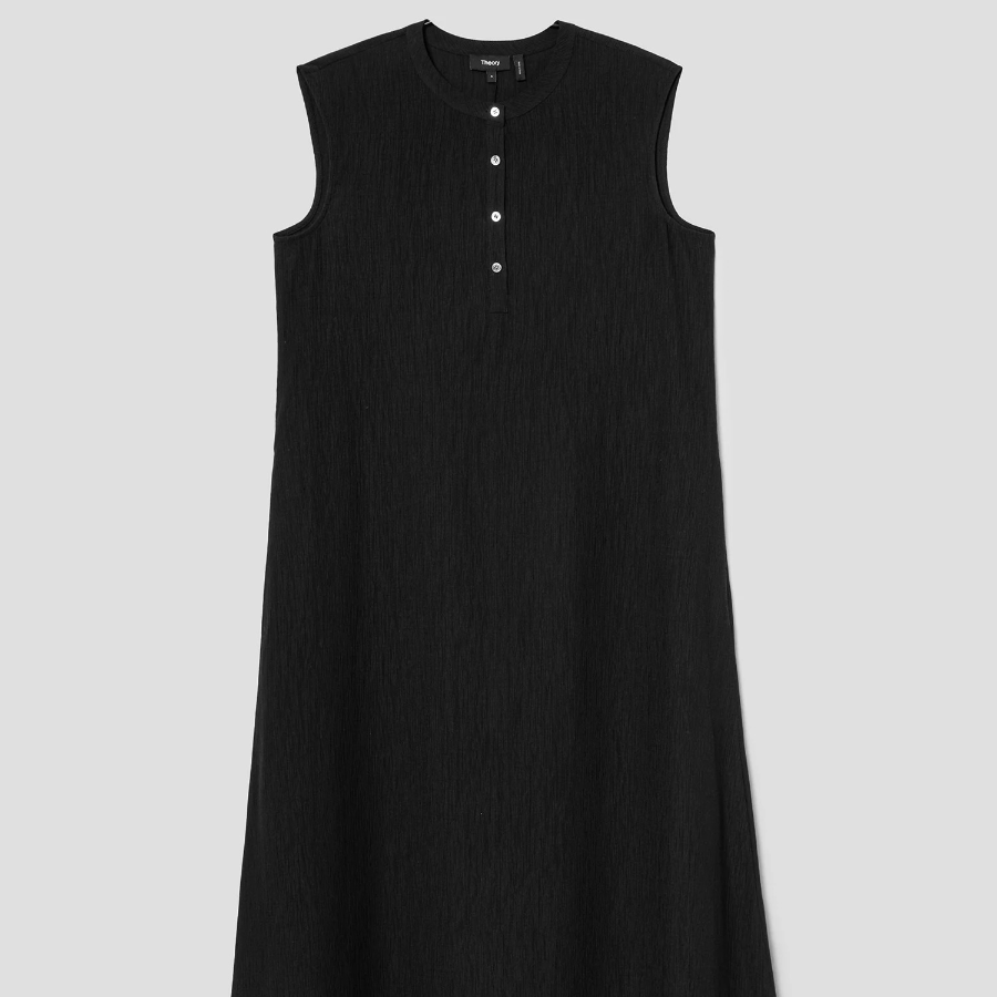 Theory Women Willow Crepe Sleeveless Henley Dress - Black