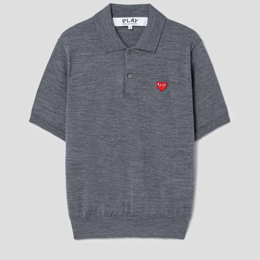 PLAY COMME DES GARÇONS (Unisex) Red Heart Wappen Short Sleeve Polo Knit – Grey
